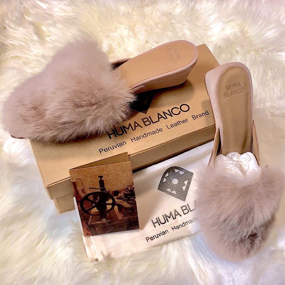 NWT Huma Blanco dusty pink rose alpaca fur wedge heel slides mule slippers FIRM